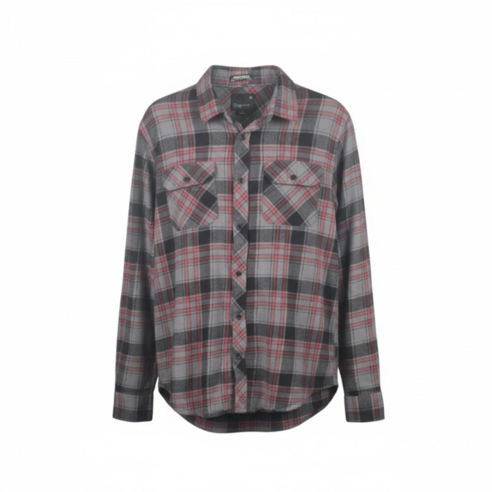 Tavik Vincent Plaid Flannel Button Up Shirt Red Black Grey Size Large